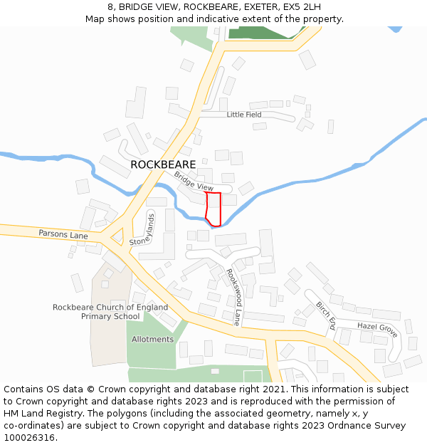 8, BRIDGE VIEW, ROCKBEARE, EXETER, EX5 2LH: Location map and indicative extent of plot