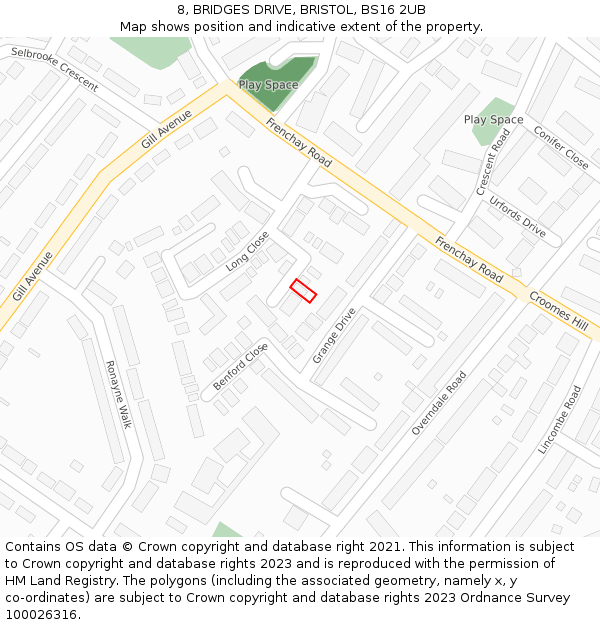 8, BRIDGES DRIVE, BRISTOL, BS16 2UB: Location map and indicative extent of plot