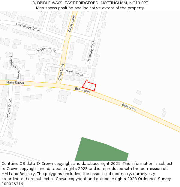 8, BRIDLE WAYS, EAST BRIDGFORD, NOTTINGHAM, NG13 8PT: Location map and indicative extent of plot