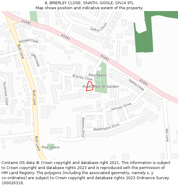 8, BRIERLEY CLOSE, SNAITH, GOOLE, DN14 9TL: Location map and indicative extent of plot