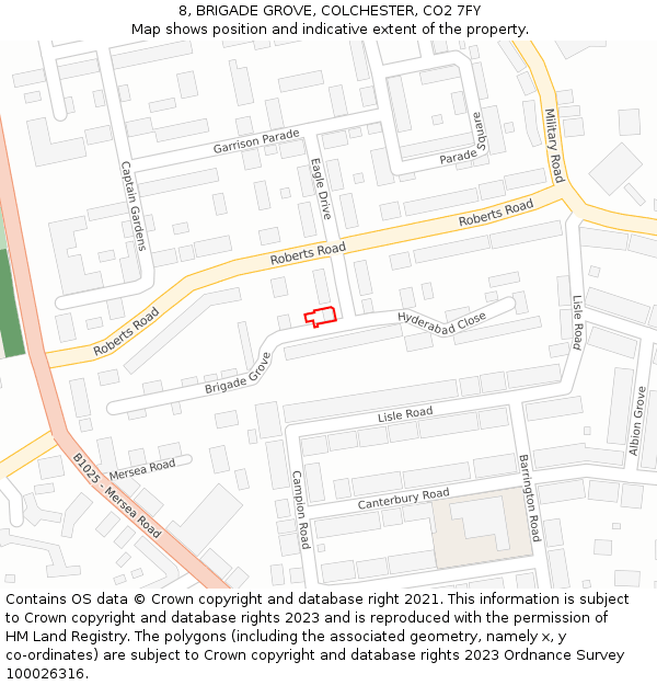 8, BRIGADE GROVE, COLCHESTER, CO2 7FY: Location map and indicative extent of plot