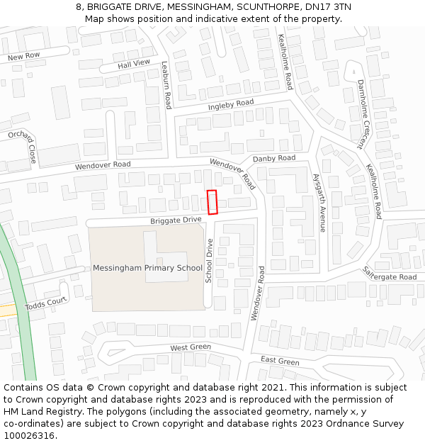 8, BRIGGATE DRIVE, MESSINGHAM, SCUNTHORPE, DN17 3TN: Location map and indicative extent of plot