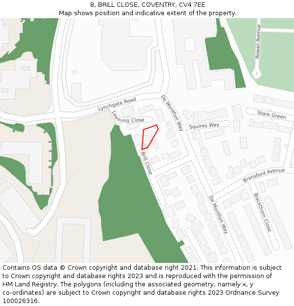 8, BRILL CLOSE, COVENTRY, CV4 7EE: Location map and indicative extent of plot