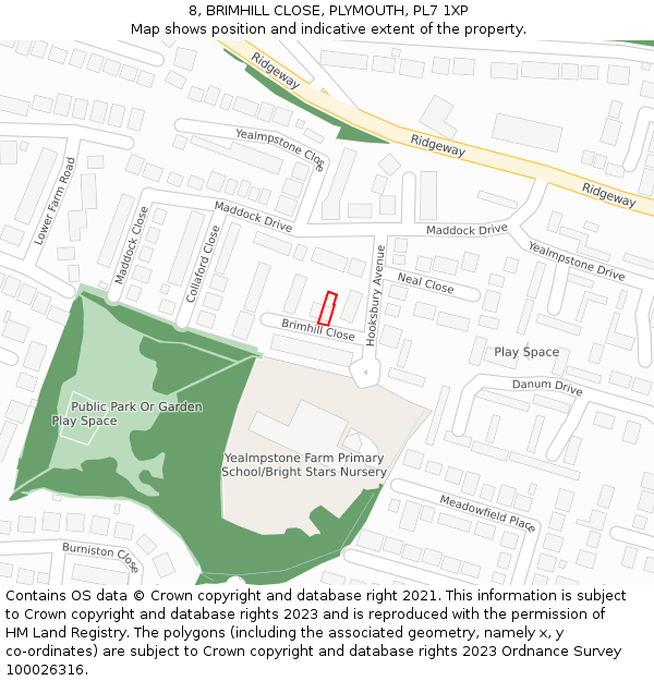 8, BRIMHILL CLOSE, PLYMOUTH, PL7 1XP: Location map and indicative extent of plot