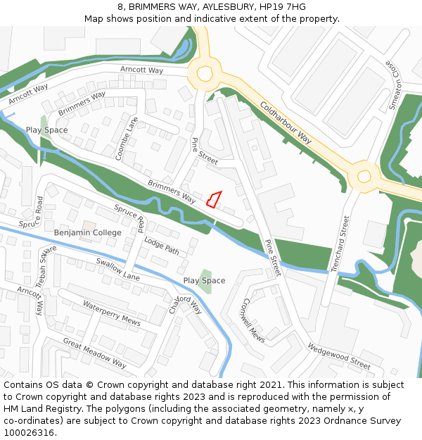 8, BRIMMERS WAY, AYLESBURY, HP19 7HG: Location map and indicative extent of plot