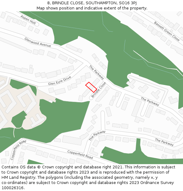 8, BRINDLE CLOSE, SOUTHAMPTON, SO16 3PJ: Location map and indicative extent of plot