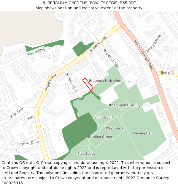 8, BRITANNIA GARDENS, ROWLEY REGIS, B65 8DT: Location map and indicative extent of plot