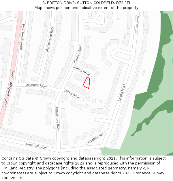 8, BRITTON DRIVE, SUTTON COLDFIELD, B72 1EL: Location map and indicative extent of plot