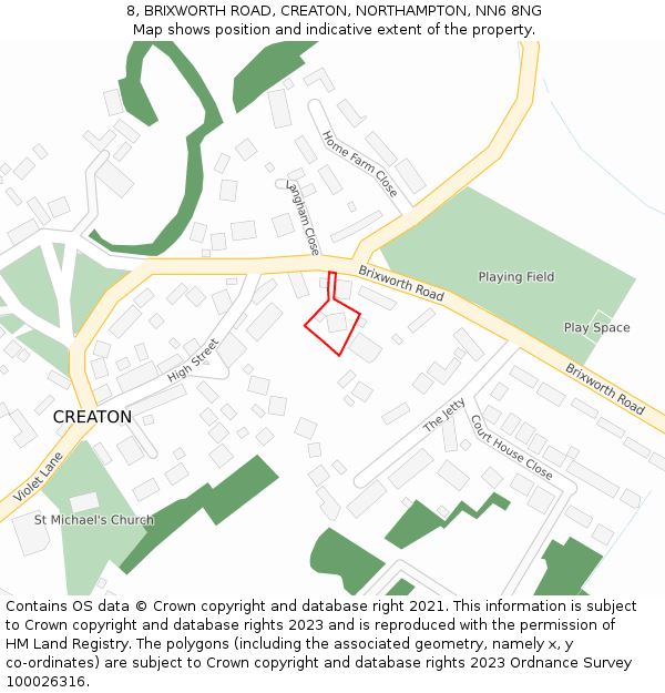 8, BRIXWORTH ROAD, CREATON, NORTHAMPTON, NN6 8NG: Location map and indicative extent of plot