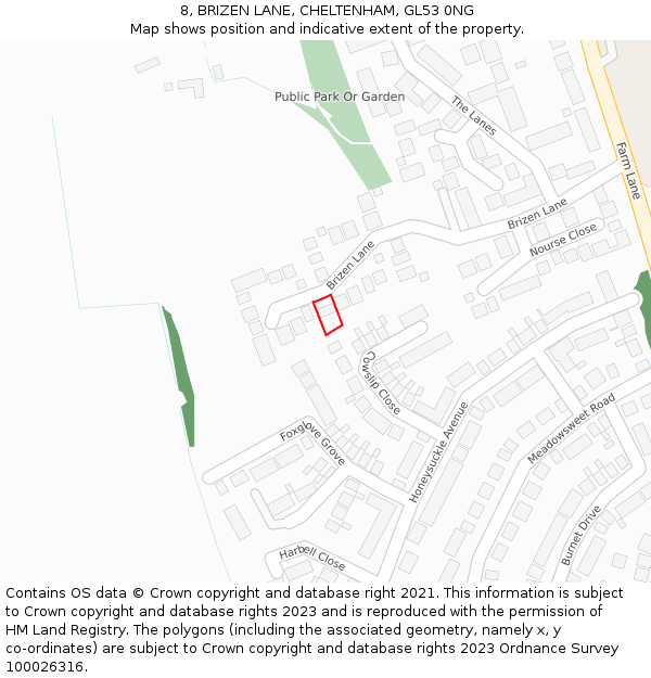 8, BRIZEN LANE, CHELTENHAM, GL53 0NG: Location map and indicative extent of plot