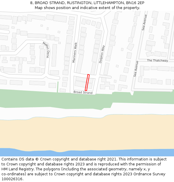 8, BROAD STRAND, RUSTINGTON, LITTLEHAMPTON, BN16 2EP: Location map and indicative extent of plot