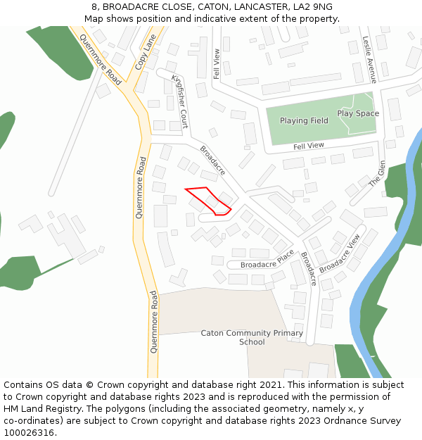 8, BROADACRE CLOSE, CATON, LANCASTER, LA2 9NG: Location map and indicative extent of plot