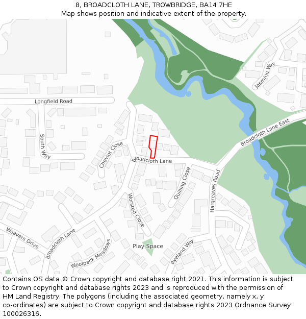 8, BROADCLOTH LANE, TROWBRIDGE, BA14 7HE: Location map and indicative extent of plot