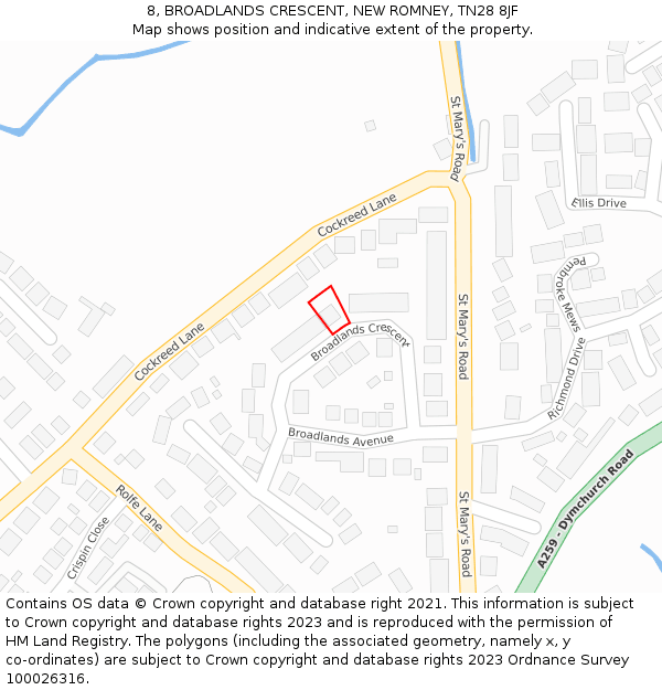 8, BROADLANDS CRESCENT, NEW ROMNEY, TN28 8JF: Location map and indicative extent of plot