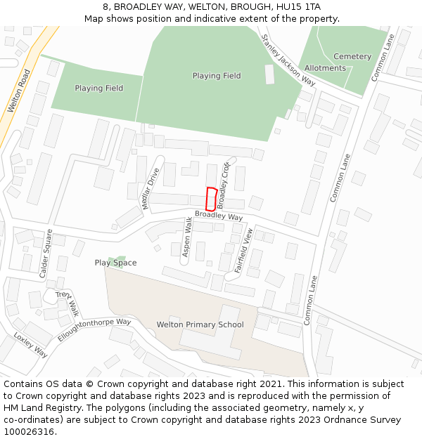 8, BROADLEY WAY, WELTON, BROUGH, HU15 1TA: Location map and indicative extent of plot