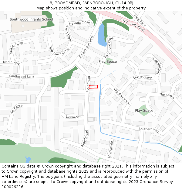 8, BROADMEAD, FARNBOROUGH, GU14 0RJ: Location map and indicative extent of plot