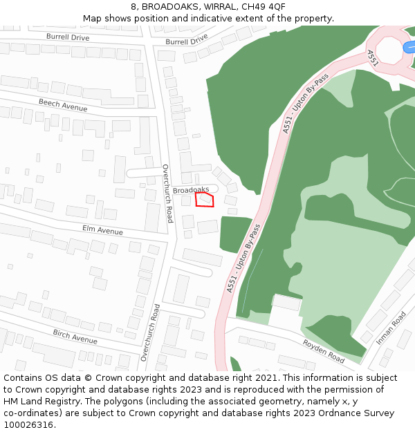 8, BROADOAKS, WIRRAL, CH49 4QF: Location map and indicative extent of plot
