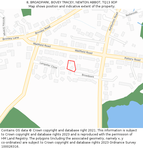 8, BROADPARK, BOVEY TRACEY, NEWTON ABBOT, TQ13 9DP: Location map and indicative extent of plot