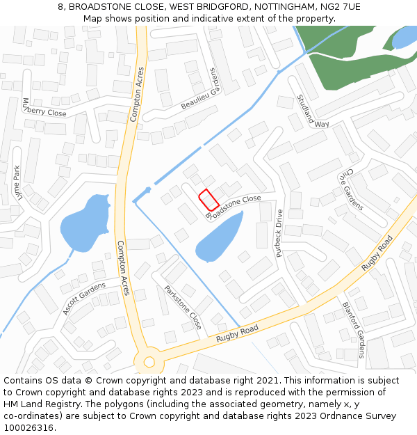 8, BROADSTONE CLOSE, WEST BRIDGFORD, NOTTINGHAM, NG2 7UE: Location map and indicative extent of plot