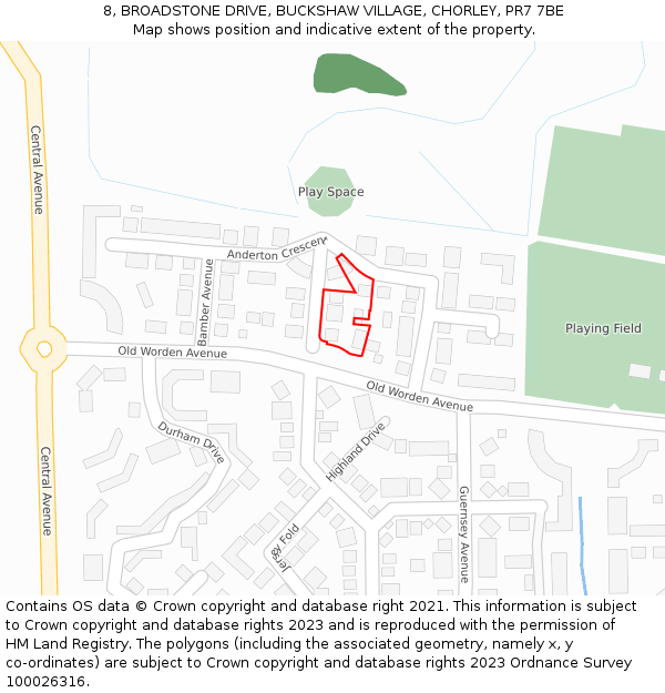 8, BROADSTONE DRIVE, BUCKSHAW VILLAGE, CHORLEY, PR7 7BE: Location map and indicative extent of plot