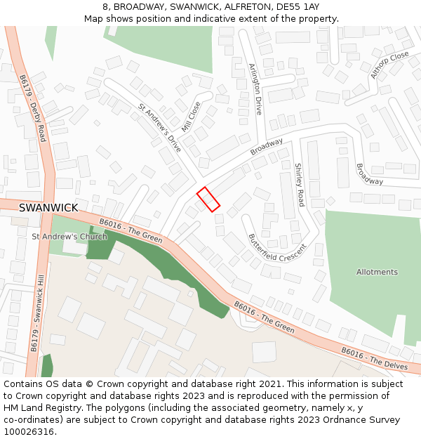 8, BROADWAY, SWANWICK, ALFRETON, DE55 1AY: Location map and indicative extent of plot