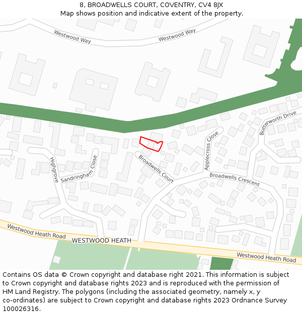 8, BROADWELLS COURT, COVENTRY, CV4 8JX: Location map and indicative extent of plot