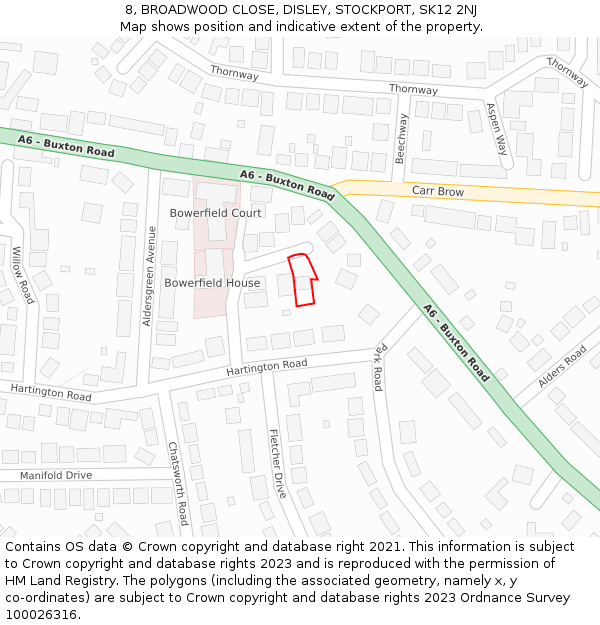 8, BROADWOOD CLOSE, DISLEY, STOCKPORT, SK12 2NJ: Location map and indicative extent of plot