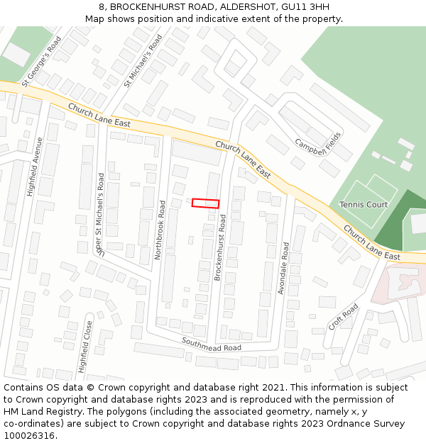 8, BROCKENHURST ROAD, ALDERSHOT, GU11 3HH: Location map and indicative extent of plot