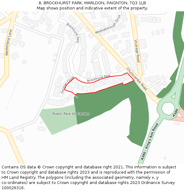 8, BROCKHURST PARK, MARLDON, PAIGNTON, TQ3 1LB: Location map and indicative extent of plot