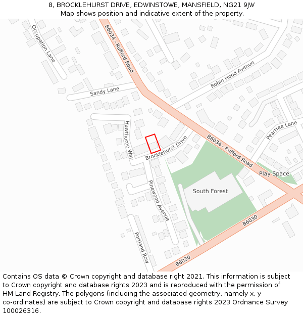 8, BROCKLEHURST DRIVE, EDWINSTOWE, MANSFIELD, NG21 9JW: Location map and indicative extent of plot