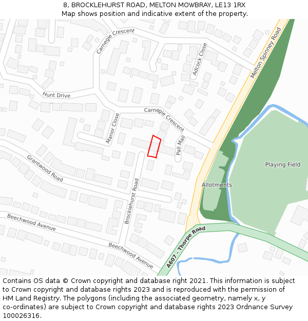 8, BROCKLEHURST ROAD, MELTON MOWBRAY, LE13 1RX: Location map and indicative extent of plot