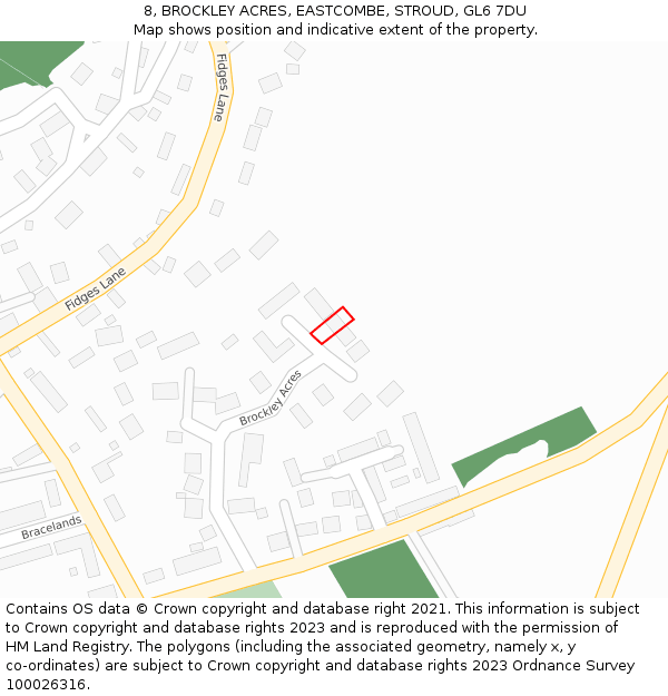 8, BROCKLEY ACRES, EASTCOMBE, STROUD, GL6 7DU: Location map and indicative extent of plot