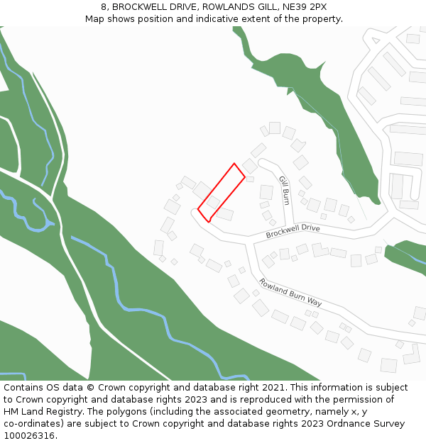 8, BROCKWELL DRIVE, ROWLANDS GILL, NE39 2PX: Location map and indicative extent of plot