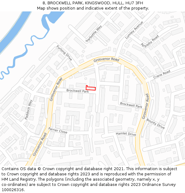 8, BROCKWELL PARK, KINGSWOOD, HULL, HU7 3FH: Location map and indicative extent of plot