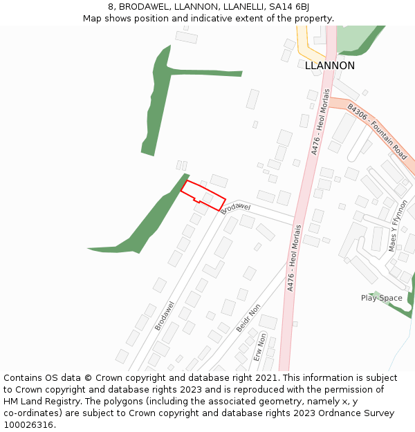 8, BRODAWEL, LLANNON, LLANELLI, SA14 6BJ: Location map and indicative extent of plot