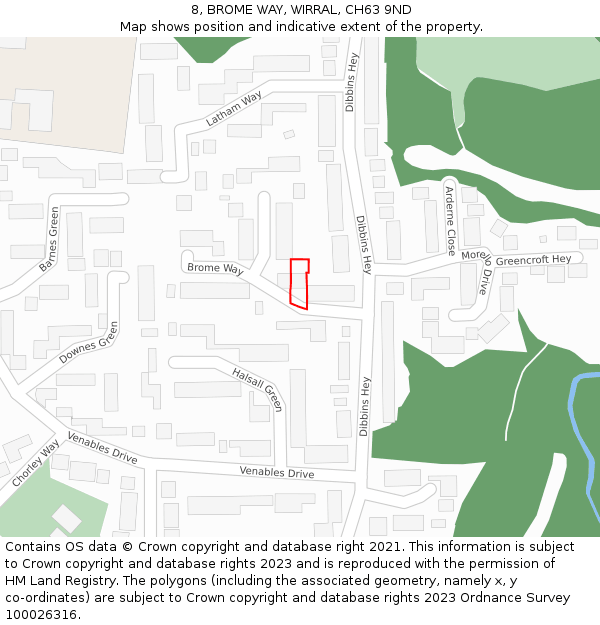 8, BROME WAY, WIRRAL, CH63 9ND: Location map and indicative extent of plot