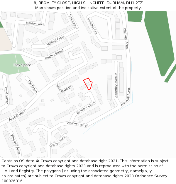 8, BROMLEY CLOSE, HIGH SHINCLIFFE, DURHAM, DH1 2TZ: Location map and indicative extent of plot