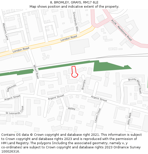 8, BROMLEY, GRAYS, RM17 6LE: Location map and indicative extent of plot