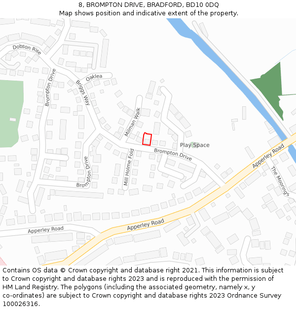 8, BROMPTON DRIVE, BRADFORD, BD10 0DQ: Location map and indicative extent of plot