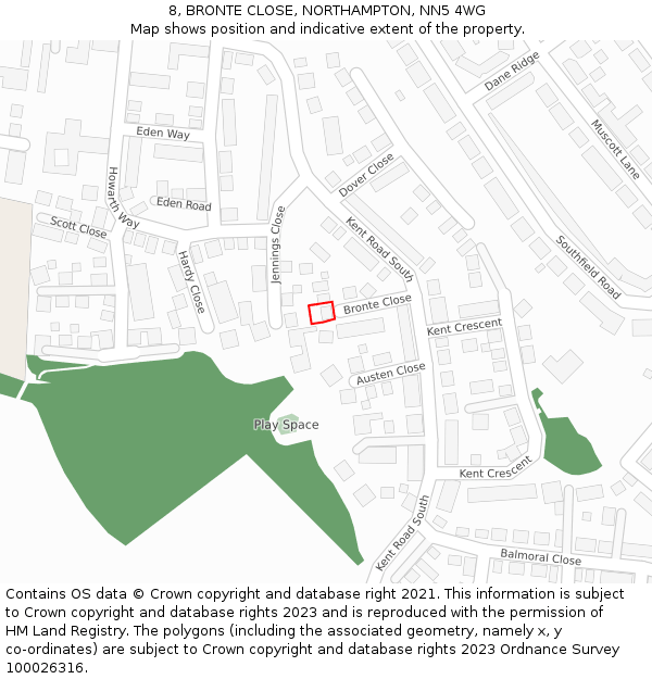 8, BRONTE CLOSE, NORTHAMPTON, NN5 4WG: Location map and indicative extent of plot