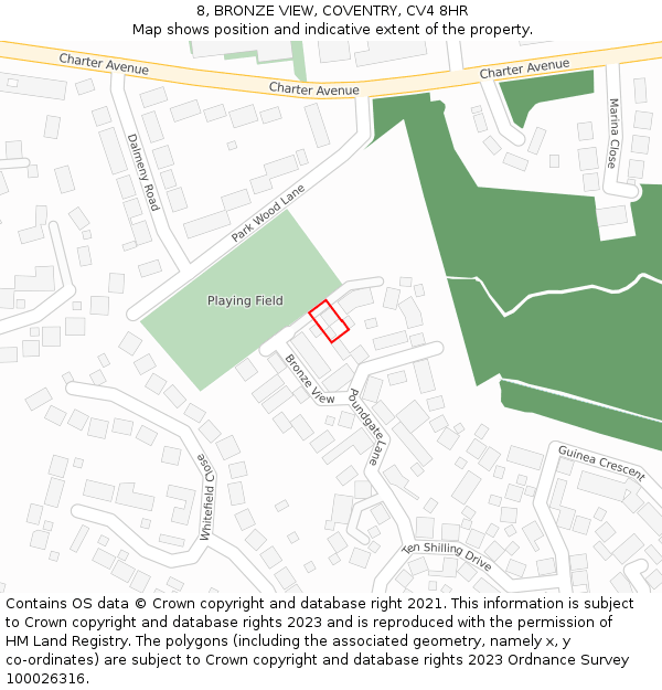 8, BRONZE VIEW, COVENTRY, CV4 8HR: Location map and indicative extent of plot