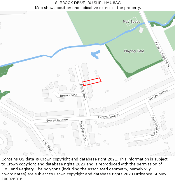 8, BROOK DRIVE, RUISLIP, HA4 8AG: Location map and indicative extent of plot