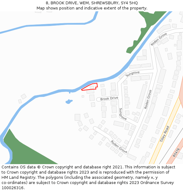 8, BROOK DRIVE, WEM, SHREWSBURY, SY4 5HQ: Location map and indicative extent of plot