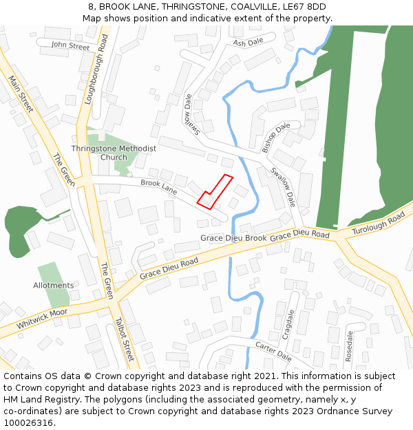8, BROOK LANE, THRINGSTONE, COALVILLE, LE67 8DD: Location map and indicative extent of plot