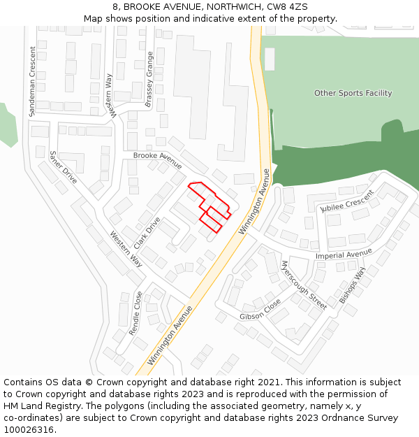 8, BROOKE AVENUE, NORTHWICH, CW8 4ZS: Location map and indicative extent of plot