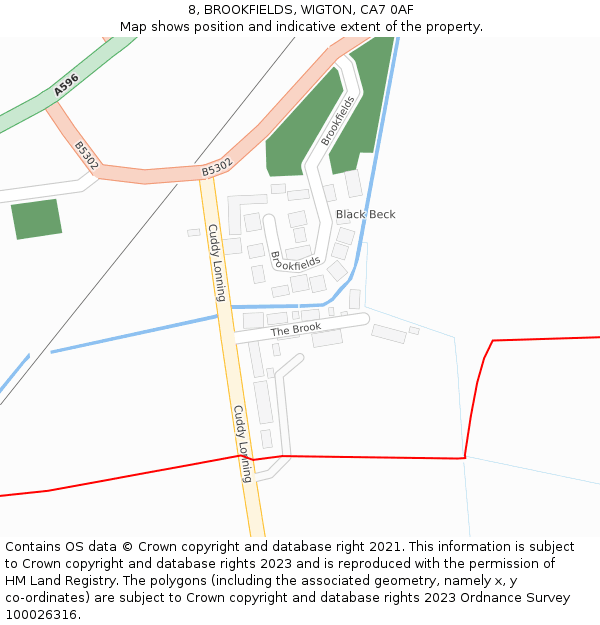 8, BROOKFIELDS, WIGTON, CA7 0AF: Location map and indicative extent of plot