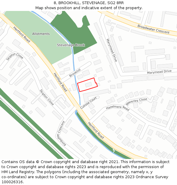 8, BROOKHILL, STEVENAGE, SG2 8RR: Location map and indicative extent of plot