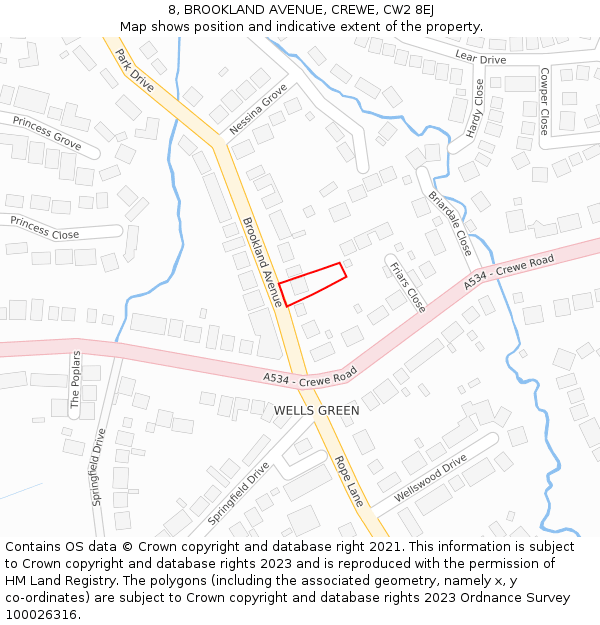 8, BROOKLAND AVENUE, CREWE, CW2 8EJ: Location map and indicative extent of plot