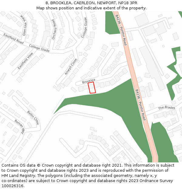 8, BROOKLEA, CAERLEON, NEWPORT, NP18 3PR: Location map and indicative extent of plot