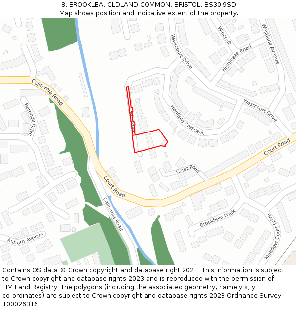 8, BROOKLEA, OLDLAND COMMON, BRISTOL, BS30 9SD: Location map and indicative extent of plot